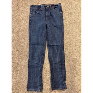 Wrangler Jeans Mens 33X34 Dark Wash Denim Bootcut Cotton Cowboy Rodeo Workwear